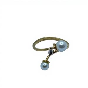 Bague élégante en or avec perle et accent diamant, bague ouverte élégante pour femme, bijoux modernes pour tous les jours - Product Image 2