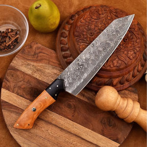 Couteau de chef moderne personnalisé fait main Burraq, lame en acier Damas de 8 pouces, épaisseur 3,0 mm, manche en bois, étui en cuir - Product Image 3