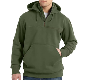 Sweat-shirt à capuche mi-zippé en molleton vert olive pour homme, coupe classique, couleur unie, pull décontracté avec poche avant, idéal pour l'automne - Product Image 1