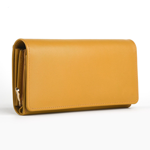 Cartera Larga de Cuero Genuino Unisex, Cierre de Cremallera Minimalista, Gran Capacidad, Uso Diario, Color Amarillo Mostaza - Product Image 1