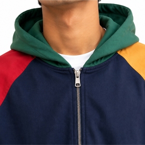 เสื้อฮู้ดดี้แฟชั่นสตรีทแวร์พรีเมียมสำหรับผู้ชาย ทรงหลวม ซิปยาวเต็มตัว ดีไซน์บล็อกสีสันหลากหลาย  แบบมีฮู้ด - Product Image 4