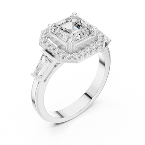 Anillo de oro blanco macizo de 14k con certificado GRA, con diamantes cultivados en laboratorio de corte Asscher y Baguette, anillo de compromiso y boda con halo para mujer - Product Image 5