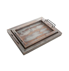 Plateau de service rectangulaire en bois avec poignées métalliques, design minimaliste solide, durable pour une utilisation en cuisine - Product Image 3