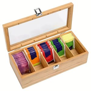 Acacia Wood <b>Tea</b> Storage <b>Box</b> Rectangle Custom Size Brown Glossy Lid for Kitchen <b>Tea</b> Bags 5kg Multifunction Design Cheap Price - Product Image 5