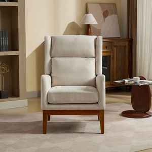 26.18 moderno \ "ampio divano singolo Beige sedia da lettura con schienale alto gambe in legno misto poliestere poltrona imbottita per soggiorno - Product Image 2