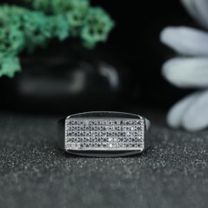 <b>Men</b>’s Moissanite Cluster <b>Ring</b> 925 Sterling <b>Silver</b> | Rectangular Pave Diamond Look Signet <b>Ring</b> for <b>Men</b> Wholesale - Product Image 1