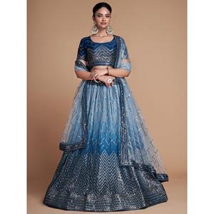 Pretty Blue Sequins Ropa festiva para mujer Lehenga Choli con colección Dupatta Chinon - Product Image 1