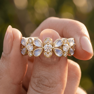 Anillo de media eternidad al por mayor con piedra de nacimiento, de acero inoxidable, con gema de circonita rectangular colorida, chapado en oro de 18k, para mujer - Product Image 2
