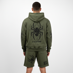 Custom Unisex Applique Patch Zip Hoodie Shorts <b>Set</b> Graphic acid wash Two Piece OEM ODM Private Label Apparel Manufacture - Product Image 4