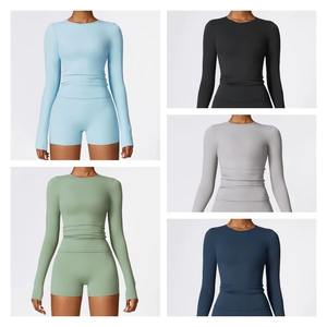 Ensemble de vêtements de sport personnalisés avec logo, vêtements de yoga, tenue de fitness à séchage rapide, 4 pièces, motif uni, combinaison de yoga - Product Image 4