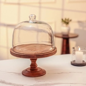 Support à gâteau rond en bois Curio Craft avec dôme en verre, présentoir à desserts fait main, finition bois naturel, écologique CC-HCS 26 - Product Image 6