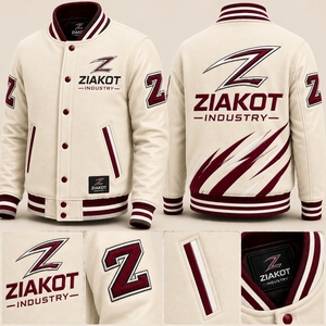 เสื้อแจ็คเก็ตวาร์ซิตี้แบบสองสี รุ่นบอมเบอร์ สีเขียว-ขาว-ดำ ติดกระดุมแบบเต็มตัว สั่งทำได้จากโรงงาน Ziakot ขายส่งโดยตรง - Product Image 6