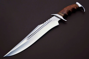 Couteau de chasse en acier inoxydable avec manche en bois, bord partiellement dentelé, couteau de camping d'extérieur, 1 pièce, lame durable - Product Image 5