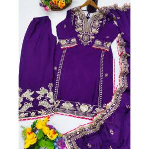 Conjunto de Dupatta y parte inferior de traje de fiesta bordado con secuencia hermosa para mujer - Product Image 4