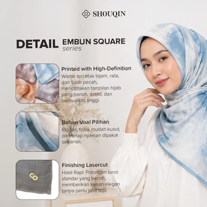 SHOUQIN Embun Square Hijab Premium, Voile Imprimé Motif Abstrait Nuage, Foulard Musulman Découpé au Laser, Léger et Respirant - Product Image 1
