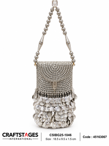 CRAFTSTAGES Crystal Embellished Evening <b>Clutch</b> Bag With <b>Pearl</b> Chain Strap Elegant Party Handbag CSIBG25-1048 - Product Image 2