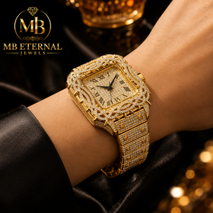 MB ETERNAL JEWELS นาฬิกาควอทซ์ทรงสี่เหลี่ยมประดับเพชรหรูหรา สายทองเหลือง 41 มม. ระบบอัตโนมัติ หน้าปัดตัวเลขโรมัน แซฟไฟร์ - Product Image 4