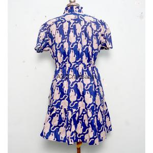 Robe Courte Femme 100% Coton Tricotée Col V Manches Courtes Taille Haute Coupe Évasée Imprimé Floral Numérique Lavable Respirante Idéale Bureau - Product Image 6