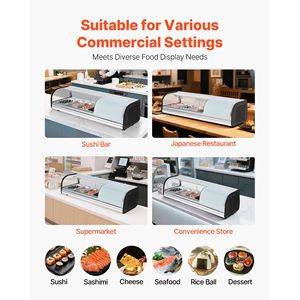 Vetrina Espositiva per Sushi Commerciale da 1,5 Piedi Cubi con 4 Contenitori in Vetro Curvo e Illuminazione LED - Product Image 6