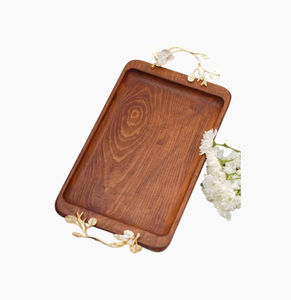 Vintage Handmade Wooden Serving <b>Tray</b> With Gold Metal Handle For Tea Coffee <b>Snacks</b> Serving <b>Tray</b> Platter Kitchen And Dining Table - Product Image 4