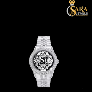 Limited Edition Luxury Business Style Analog Quartz Movement Two Tone Rose <b>Skeleton</b> Iced Moissanite Diamond <b>Watch</b> 20mm Band - Product Image 3
