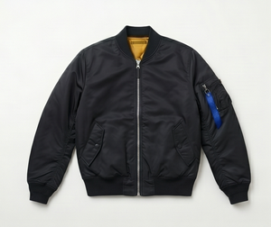 Chaqueta Bomber Negra para Hombre, Cierre de Cremallera, Color Sólido, Resistente al Viento, Ropa Exterior Informal, Cuello Camisero, Material de Poliéster - Product Image 1