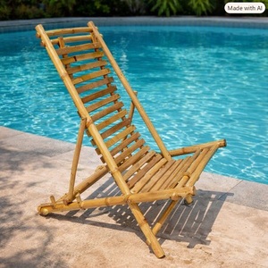 Tumbona de Bambú Plegable para Exteriores, Diseño Rústico, Patas Cónicas, Reclinable Manual, Sin Cojín, para Jardín y Playa - Product Image 2