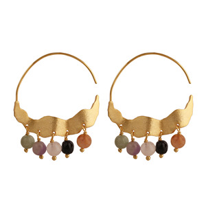 Pendientes de Aro con Múltiples Piedras Preciosas - Pendientes de Aro Bohemios con Flecos - Joyería Elegante Chapada en Oro - Regalo Hecho a Mano para Mujer - Product Image 2