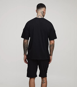 Ensemble court 2 pièces pour homme, 100 % coton, coupe classique, couleur unie, impression DTF personnalisée, logo personnalisé, respirant, OEM/ODM. - Product Image 6