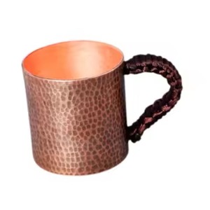 Leather Breaded Metal Mug handle 2026 Best Selling Copper Mug <b>with</b> hammered design finished - Product Image 4