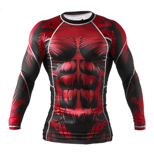 <b>Men's</b> Rash Guard Red Black Skull Print Pattern Quick Dry Spandex Polyester Athletic <b>Compression</b> <b>Shirt</b> <b>Men</b> Rash Guards - Product Image 1