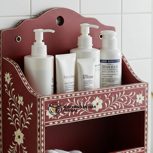 Red Wooden Wall Mounted Bathroom Organizer Shelf – Decorative <b>Storage</b> Rack for <b>Toiletries</b> & Essentials - Product Image 5