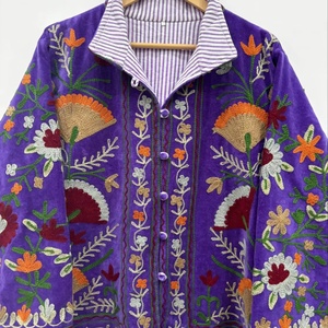 Premium Royal Purple Velvet Embroidered Jacket for Women Handcrafted Kashmiri Style Floral Zari Work Winter Wear Coat - Product Image 1