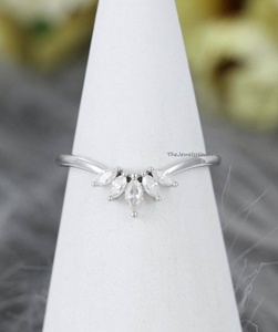 925 <b>Sterling</b> <b>Silver</b> White Curved Marquise Cut Wedding Band Marquise Diamond CZ <b>Stacking</b> Band Bridal Anniversary Engagement <b>Ring</b> - Product Image 5