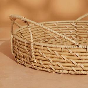 Handmade Round <b>Basket</b> Tray Woven Serving Tray With Raised Edge For Kitchen, Coffee Table And Decorative <b>Display</b> - Product Image 2