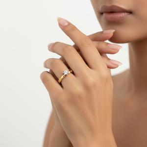 Anillo de compromiso y boda solitario de oro amarillo para mujer, hecho a mano, diseño personalizado, diamantes cultivados en laboratorio, proveedor de joyería clásica - Product Image 4