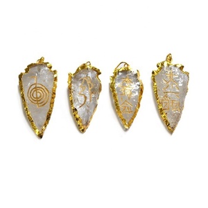 Collier Pendentif Tête de Flèche en Agate Diamantée Plaqué Or avec Cristal de Quartz, Style Classique Tendance, Breloques Électroplaquées - Product Image 6