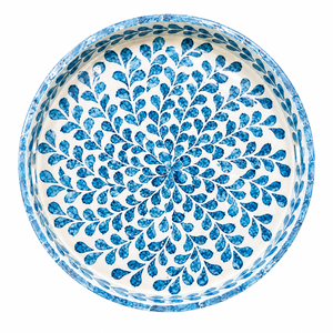 Plateau de luxe bleu en os incrusté, fait main, motif floral, nacre, plateau de service décoratif pour salon et décoration intérieure - Product Image 6