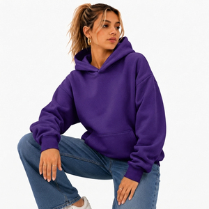 Sweat-shirt à capuche surdimensionné pour femme, couleur unie, 100% coton molletonné, longueur normale, avec poches, style automne - Product Image 5