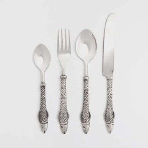 ชุดช้อนส้อมด้ามยาวทรงสี่เหลี่ยมเคลือบสีเงินแบบพกพามีดเกาหลีดีไซน์หรูหราดีไซน์เนอร์แบบเกาหลี - Product Image 6