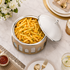 Casserole de luxe en acier inoxydable doré à double paroi isolée avec couvercle décoratif en forme de dôme, bol de service de qualité alimentaire pour la maison - Product Image 2