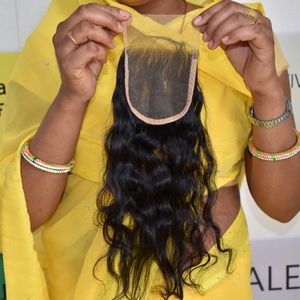 100% cuticule vierge brute couleur naturelle noir 6*6 fermeture ondulée non traitée Temple indien Extensions de cheveux humains - Product Image 5