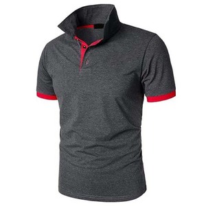 Polo à manches courtes pour homme, couleur unie, décontracté, tricoté, boutonné devant, coupe classique, détail bordure rouge - Product Image 2
