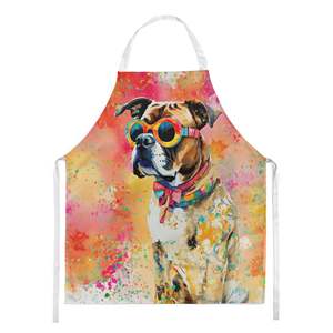 Gran Multicolor Unisex Boxer Hippie Dawg Delantal para cocinar Hornear Artesanías de jardinería-para hombres y mujeres adultos - Product Image 1