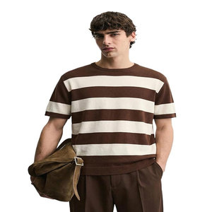 Camiseta de Manga Corta para Hombre, Cuello Redondo, Tejido de Seda/Algodón, Color Marrón, Corte Regular, Estilo Casual, Anti-Pilling, Secado Rápido - Product Image 1