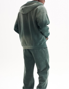 Sudadera con Capucha Verde para Hombre, Cierre de Cremallera, Corte Holgado, Color Sólido, Felpa de Algodón, para Otoño e Invierno - Product Image 2