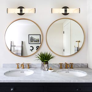 Eleganti Lampade da Parete con Telaio in Ferro Nero, Texture in Resina Effetto Marmo, Set di 2 Apparecchi di Illuminazione per Corridoi e Bagni - Product Image 2