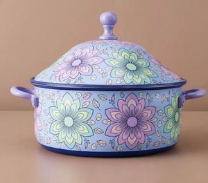 Olla de Metal Floral Premium con Tapa, Recipiente para Mantener la Comida Caliente, Plato para Servir con Diseño Impreso para Cocina, Comedor y Regalos - Product Image 4