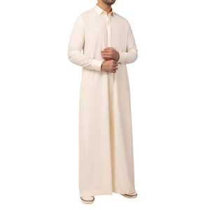 Túnica Larga de Algodón para Hombre, Estilo Thobe, con Cuello de Camisa, Ropa Islámica Modesta para Oración, Color Sólido, para Todas las Temporadas, Estilo de Medio Oriente - Product Image 1