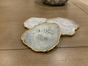 Irregular Shape Stone <b>Coaster</b> Set With Gold Edge Glam Design Handmade Table Mats For Home Decor By Universal Overseas INDIA - Product Image 1